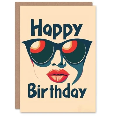 Image of Artery8 Birthday Card Retro Classic Woman in Shades Summer For Him Her Man Greeting