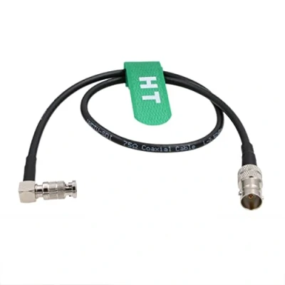 Image of HangTon Micro BNC to Female SDI Cable Adapter for Blackmagic Video Assist 4K 5&quot; Monitor, Studio Camera G2, Right Angle High Density 6G 60cm