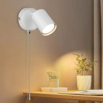 Image of Ketom Adjustable Indoor Wall Lamp GU10 Modern Lights for Living Room with Pull Cord Switch White Spotlight Fixtures Sconces Bedroom Bedside Hallway Bulb Not Included