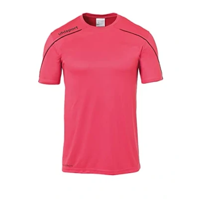 Image of Uhlsport Stream 22 Short Sleeve Jersey Junior, Pink/Black, Moisture Wicking Crew Neck Dry Tech Kids, Size 30/32