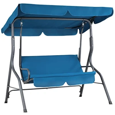 Image of CASARIA® Hollywood Canopy Swing Chair 2 Seater Weatherproof Rocking Bench with Roof and Backrest Non Slip Feet Outdoor Garden Patio Seat Up to 200kg Atlantic Blue