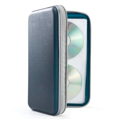 Image of DVSICK DVD Case, 96 Capacity Plastic CD Holder Case Portable Travel Protective Zipper For Car Storage Wallet Bag(dark blue)