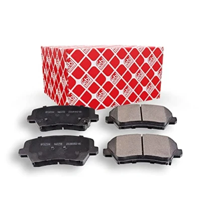 Image of 58101M6A00, S58101A6A03 Brake pad set FEBI BILSTEIN 116264 Front Axle with acoustic wear warning retaining spring holder