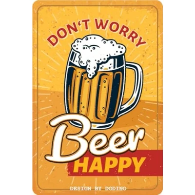 Image of DODINO 20 x 30 cm Tin Signs Don&#039;t Worry Beer Happy, Decorative Home Accessory, Sign, Metal Sign for All Bar Counter or Pub Owners