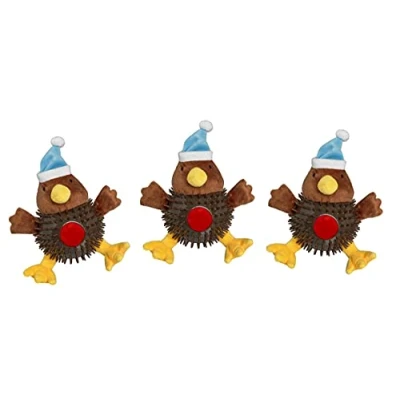 Image of 3 PACK GOODBOY CHRISTMAS BOBBLE BALL ROBIN PLUSH SQUEAKY DOG TOY PLAY FUN