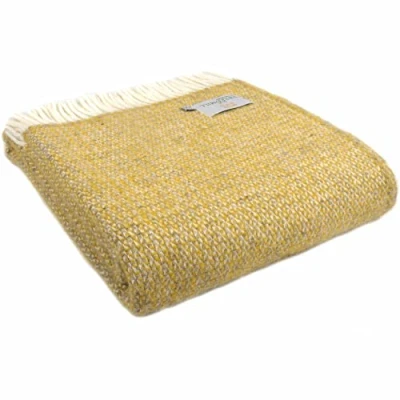 Image of Tweedmill Textiles Illusion Windmill KNEE RUG Small Throw Blanket 100% Pure New Wool BRITISH MADE Yellow and Grey
