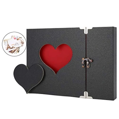 Image of AIOR Photo Albums Scrapbook, DIY Scrap books Personalized Memory Book, Vintage Love Heart 50 Black Pages Wedding Guest Birthday Gift for Women Wife Girls,