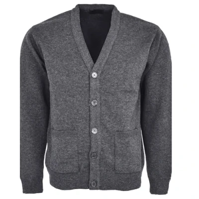 Image of Men Knitted Cardigan Button V Neck Long Sleeve Sweater with Pockets Charcoal/S