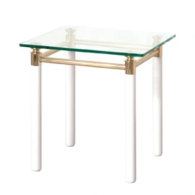 Image of HAKU Mobel End Table Gold Plated, White, Metal, Tempered Glass Size: W 42 cm X H 44 D cm, Style: Contemporary
