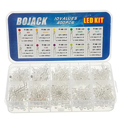 Image of BOJACK 10 colors 400 pcs 3mm Diode Lights Assored Kit Pack (Transparent DC 2V 3.2V 20mA) Bright Lighting Bulb Lamps Electronics Components 3 mm Light Emitting Diodes Parts