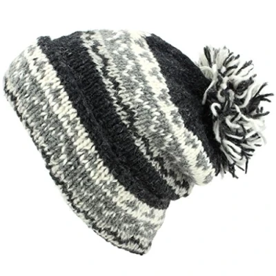 Image of LOUDelephant Chunky Wool Knit Baggy Slouch Beanie Bobble Hat Grey