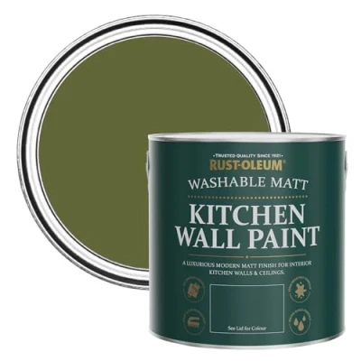 Image of Rust Oleum Green Washable Kitchen Wall Paint in Matt Finish Jasper 2.5L