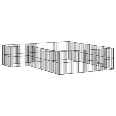 Image of vidaXL Dog Playpen 16 Panels, Black Galvanised Steel, Semi Open Structure, Large Door, Spacious 403x400cm for Indoor/Outdoor Use