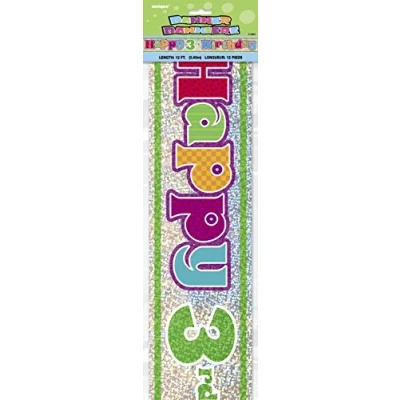 Image of Unique Party 10854 12ft Prism Happy 3rd Birthday Banner