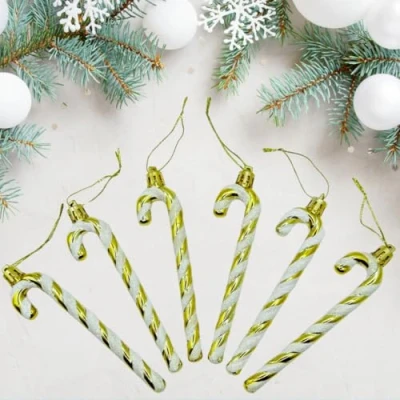 Image of Glitter Candy Cane Christmas Tree Hanging Decoration Bauble Xmas Ornament Pack of 6 13cm (Gold)
