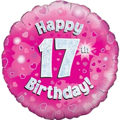 Image of Oaktree UK 18&quot; Happy 17th Birthday Pink Holographic
