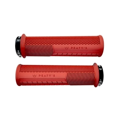 Image of Peaty&#039;s Monarch Grips Red/Knurl/Thick Race Control, Durable, Ergonomic Finger Bars, Comfort Thumb Pad, All Day Riding, Weather &amp; Terrain, MTB Enduro Downhill Ebike Mountain Bike