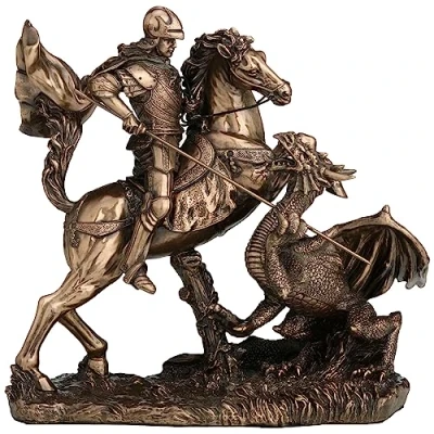 Image of Veronese Design 6 1/4 Inch Saint George The Dragon Slayer Cold Cast Resin Bronze Finish Sculpture