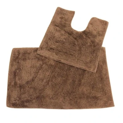 Image of HOMESCAPES Luxury 2 Piece Bath Mat Set 50 x 80 cm and 55 Chocolate 100% Cotton Bathroom Pedestal Machine washable Rugs in First Class Quality
