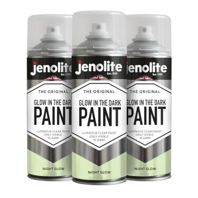 Image of JENOLITE Glow In The Dark Spray PAINT NIGHT LUMINOUS Multi Surface Lacquer Only Visible Ideal For Art, Craft, Safety Signage 3 x 400ml