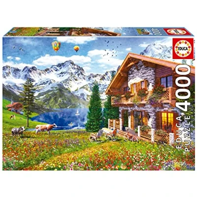 Image of Educa Hogar en Los 19568, Chalet, 4000 Piece Adults and Children from 14 Years, Alps Idyll, Landscape Puzzle, Various, 26 x 18 cm