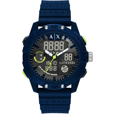 Image of Armani Exchange Watch for Men, Ana Digi Movement, 46 mm Blue Nylon Case with a Silicone Strap, AX2962