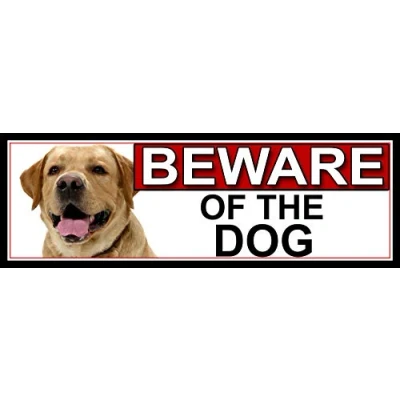 Image of SHAWPRINT Yellow Labrador BEWARE OF THE DOG METAL GATE SIGN 266mm x 87m. (554H2)