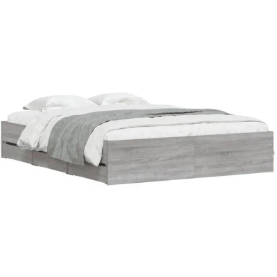 Image of vidaXL Bed Frame with Drawers without Mattress Grey Sonoma 150x200 cm King Size