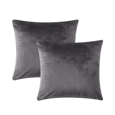 Image of AMEHA Velvet Cushion Covers 45 x cm Set of 2 Square Throw Pillow Cases Decorative Sofa for Bedroom Couch Living Room with Invisible Zipper (Charcoal/Dark Grey, 18 Inch)