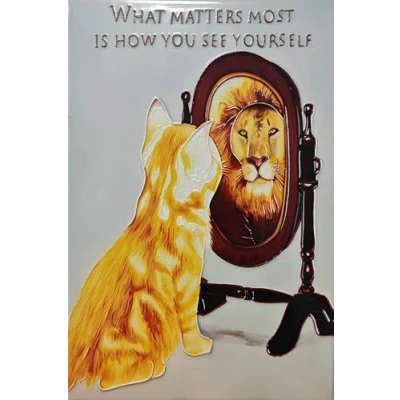 Image of Decorative Art Tile (19 x 29 cm) Cat Reflecting Lion What Matters Most…