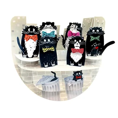 Image of SANTORO PopnRock, 3D Pop Up Greeting Card Cats With Bowties For Kids, Her, Him Birthday Gift Cat Lovers