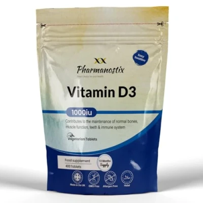 Image of Vegetarian Vitamin D3 1000iu 400 Tablets High Strength D 13 Month Supply Easy to Swallow Micro Immune System, Bone and Muscle Function Support Pharmanostix