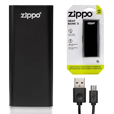 Image of Zippo Heatbank 3 Rechargeable Lithium Iron Hand Warmer With Power Pack Black, Size 3H