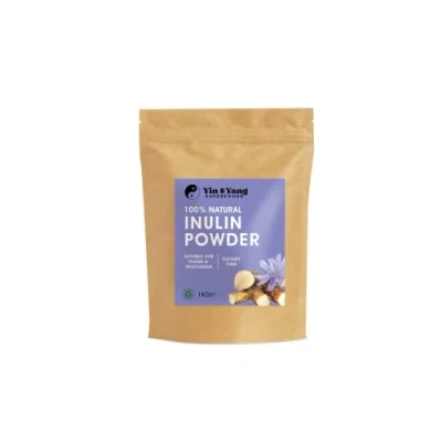 Image of Premium Inulin Prebiotic Fibre Powder 1kg, by Yin &amp; Yang Superfoods. Chicory Root, Vegan, GMO and Palm Oil Free. Made in The EU.