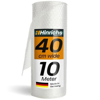 Image of Hinrichs Bubble Wrap Roll 10m x 40cm Ideal for Shipping, Packaging and Moving 100% Recyclable as Material Cushioning
