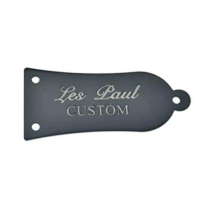 Image of 3 Hole 1 Ply Metal Guitar Truss Rod Cover with White Letters CUSTOM Printed Iron for Epiphone Les Paul LP/SG/ES Black