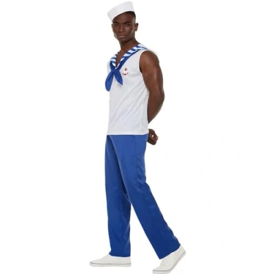 Image of Smiffys High Seas Sailor Costume, White Top, Trousers &amp; Hat, Icons Idols Fancy Dress, Troops Dress Up Costumes