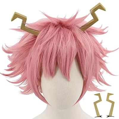 Image of LINLINCD Wig Anime Cosplay My Hero Academia Cartoon (Ashido Mina with 2 Horns)