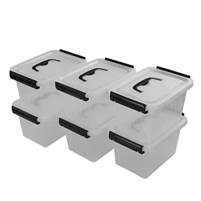 Image of Bringer Set of 6 Small Clear Plastic Storage Boxes, 3 L Boxes with Lid