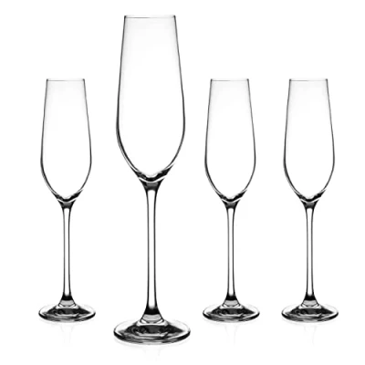Image of DIAMANTE Champagne Flutes Crystal Prosecco Glasses ‘Auris’ Collection Undecorated Set of 4