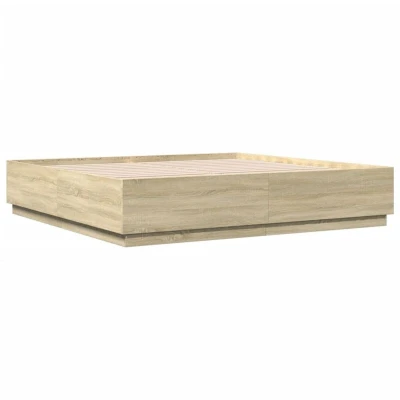 Image of vidaXL Bed Frame with LED without Mattress Sonoma Oak 200x200 cm
