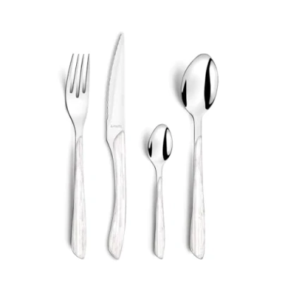 Image of Amefa ECLAT Nature 24 Piece Cutlery Set for 6 People Wood White 2274PVAF02C40