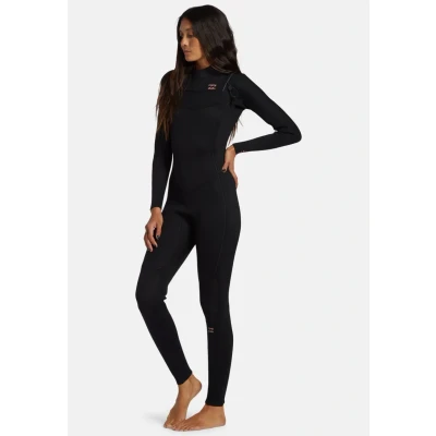 Image of BILLABONG Womens Foil 5/4mm Chest Zip wetsuit Black Long Sleeve Neoprene Foam Type: Lite Foam, partially recycled
