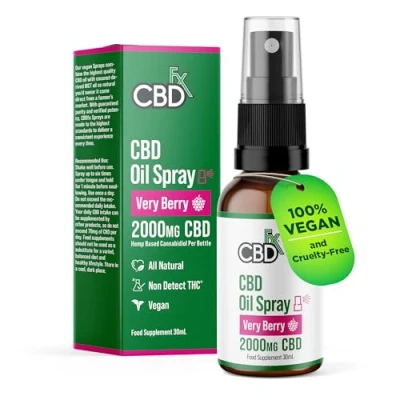 Image of CBDFX 2000mg CBD Spray High Strength Flavoured Oil Very Berry Vegan Non GMO Blended with MCT Improved Purity All Natural No THC 30 ml (40 Days)