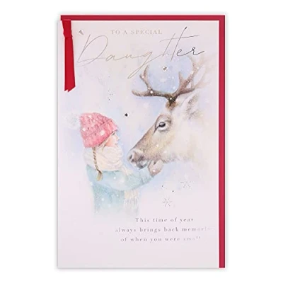Image of Clintons: Cute Girl With Reindeer Daughter Christmas Card, Multi Colour, 155 x 235, 1169167