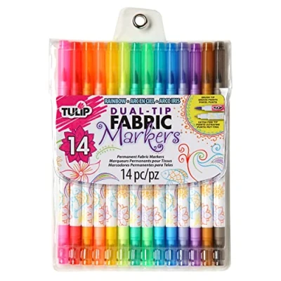Image of I Love To Create Tulip Dual tip Permanent Fabric Markers 14pcs, Multi, 20.32 x 15.49 1.49 cm