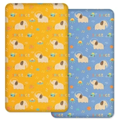Image of J&amp;K Crib Fitted Sheets 2 Pcs Set 83x50cm, 100% Pure Cotton Perfectly Compatible with 50x83 cm Bedside Cradles