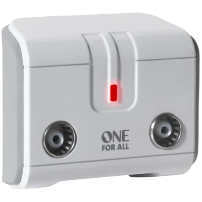 Image of One For All Signal Booster/Splitter TV 2 Outputs (14x amplified) Plug and Play interference free reception Full HD compatible white SV9602