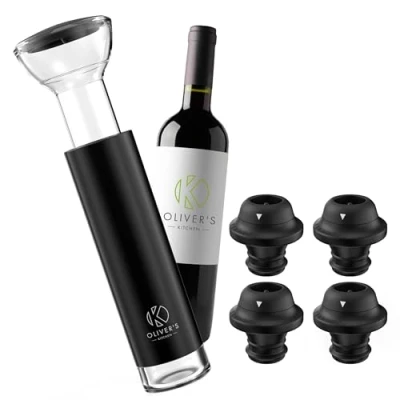 Image of Oliver&#039;s Kitchen ® Premium Wine Saver Vacuum Pump with 4X Stoppers Stopper Keeps Fresher for Longer Preserver Perfect Cork Bottles Accessories Gift