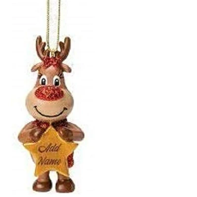 Image of Personalised Cute Reindeer Decoration Ornament Bauble with LASER ENGRAVED name by Chichi Gifts